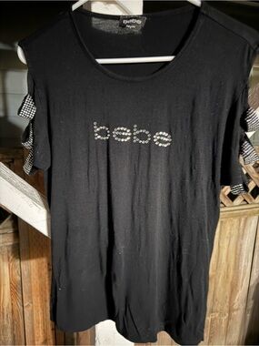 Vintage Y2K Bebe Black Rhinestone Cold Shoulder Cutout Glam Top Sz M